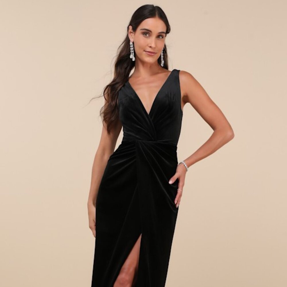 Lulus Beautiful Evenings Black Velvet Twist-front Maxi Dress - Size S
